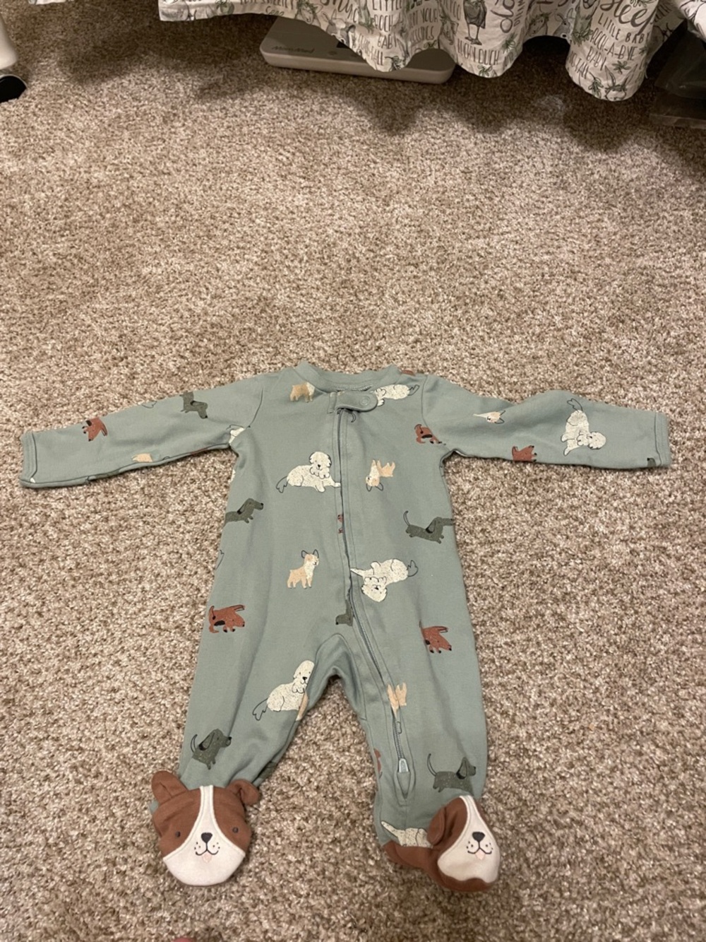 Carter's Sage Green Puppy Pattern Footed One-Piece